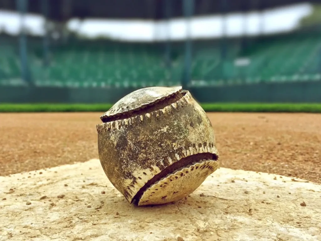 프로야구 경기 마운드 위의 낡은 야구공, KBO 오늘 경기 상징 이미지
