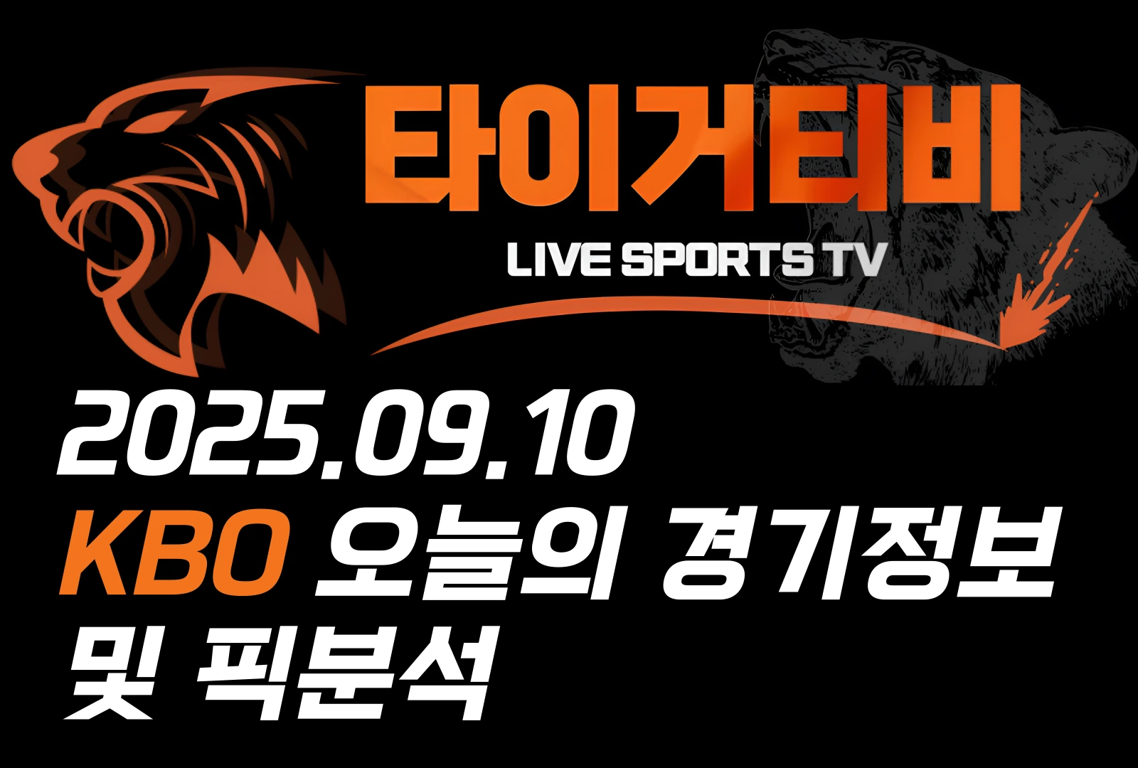2025년 9월 10일 KBO 경기정보와 픽분석을 제공하는 타이거티비 실시간 스포츠중계 안내 이미지